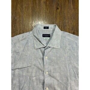 Peter Millar Japanese Denim Short Sleeve Button Shirt Mens XL Blue 100% Linen